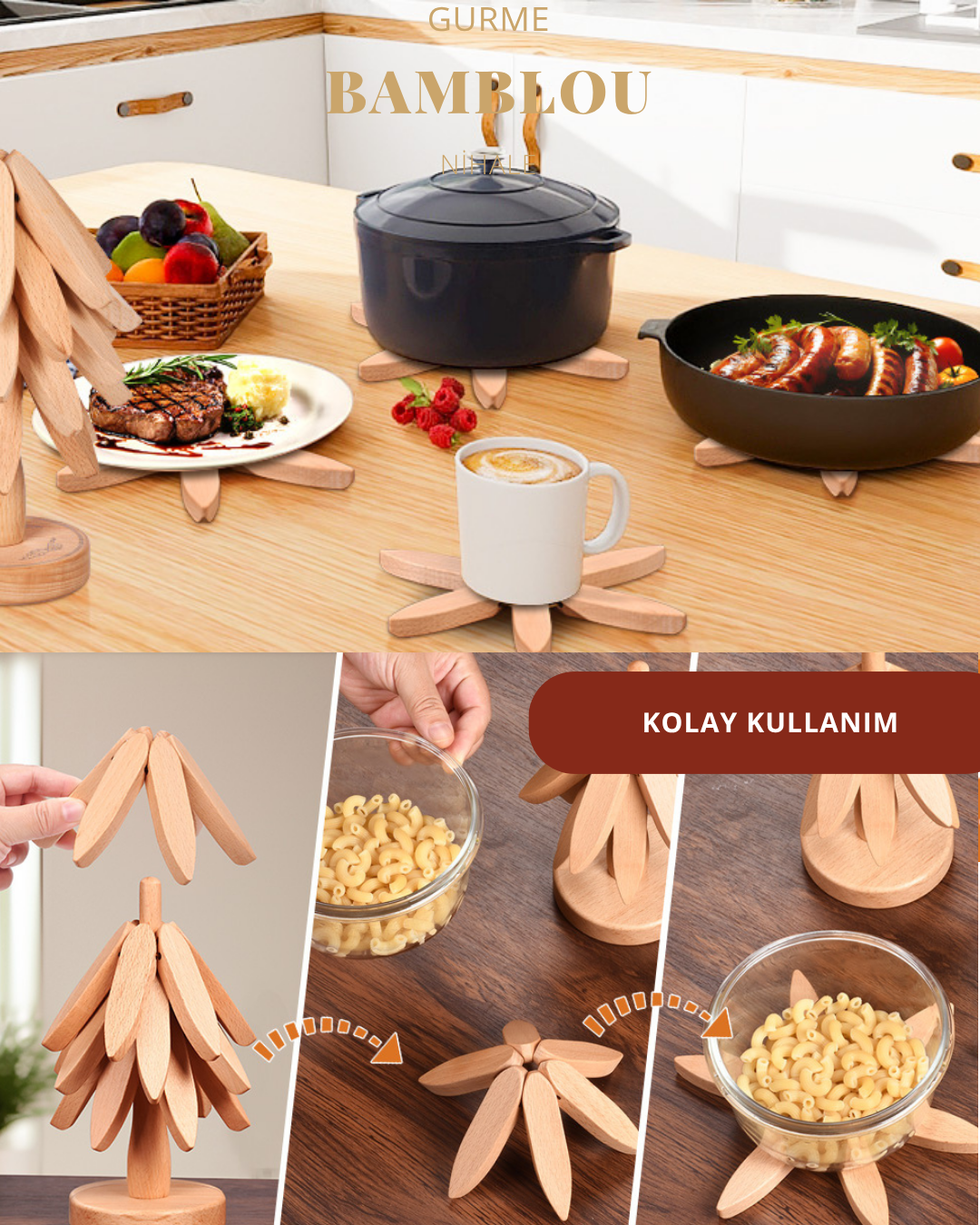 BAMBLOU Gurme 4’lü Bambu Nihale Seti – Doğallıkla Şıklığı Buluşturan Dekoratif Koruma
