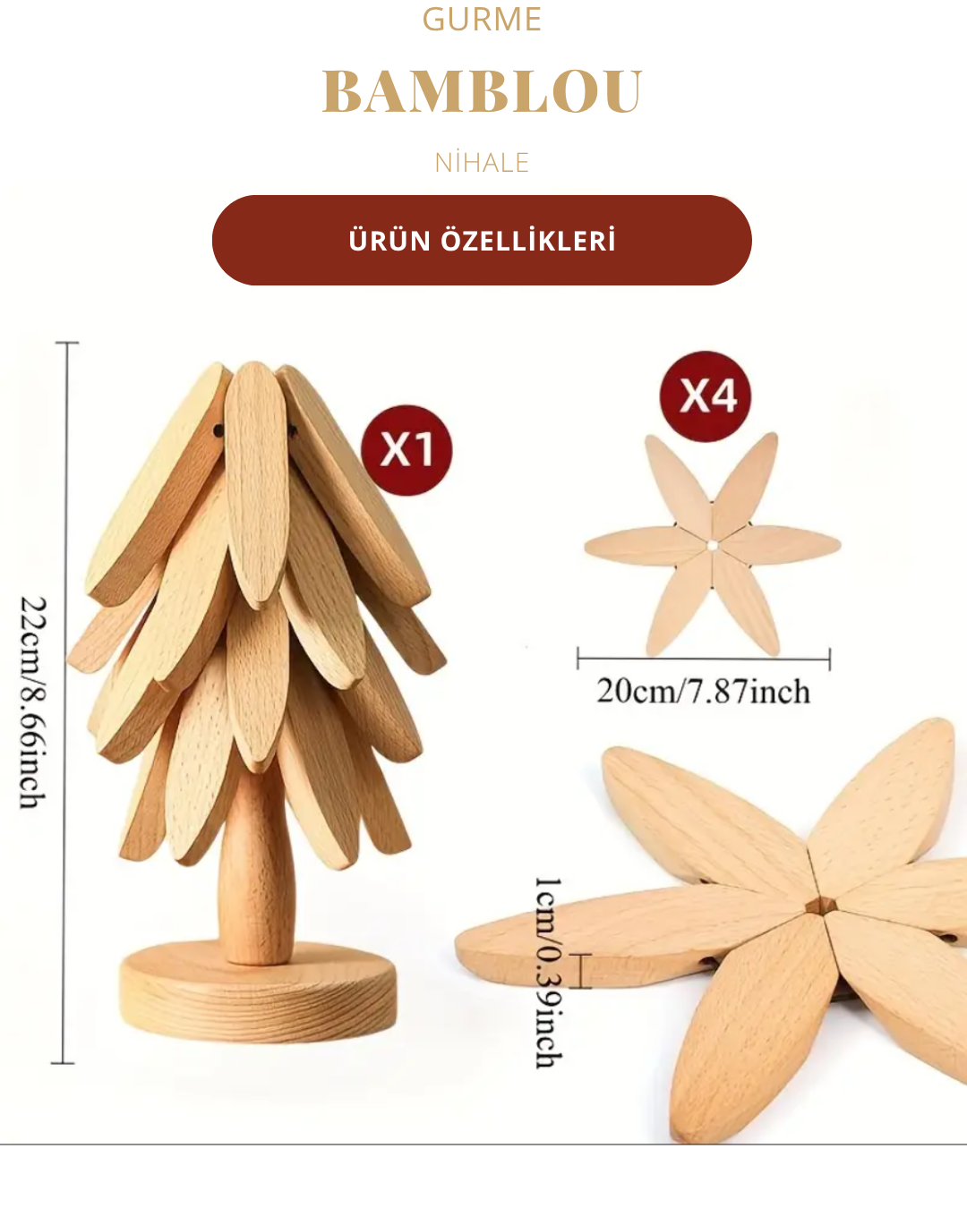 BAMBLOU Gurme 4’lü Bambu Nihale Seti – Doğallıkla Şıklığı Buluşturan Dekoratif Koruma
