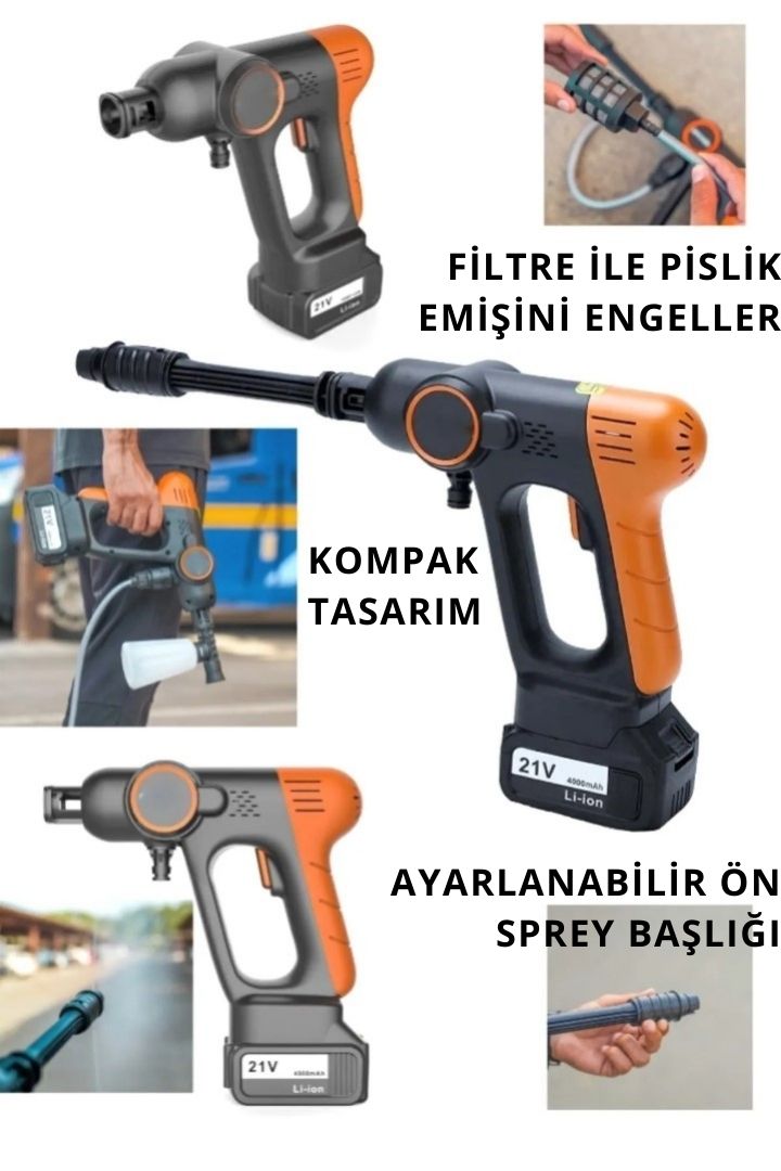 Çift Akülü Şarjlı Oto Araç Bahçe Yıkama Yüksek Basınç Tabancası